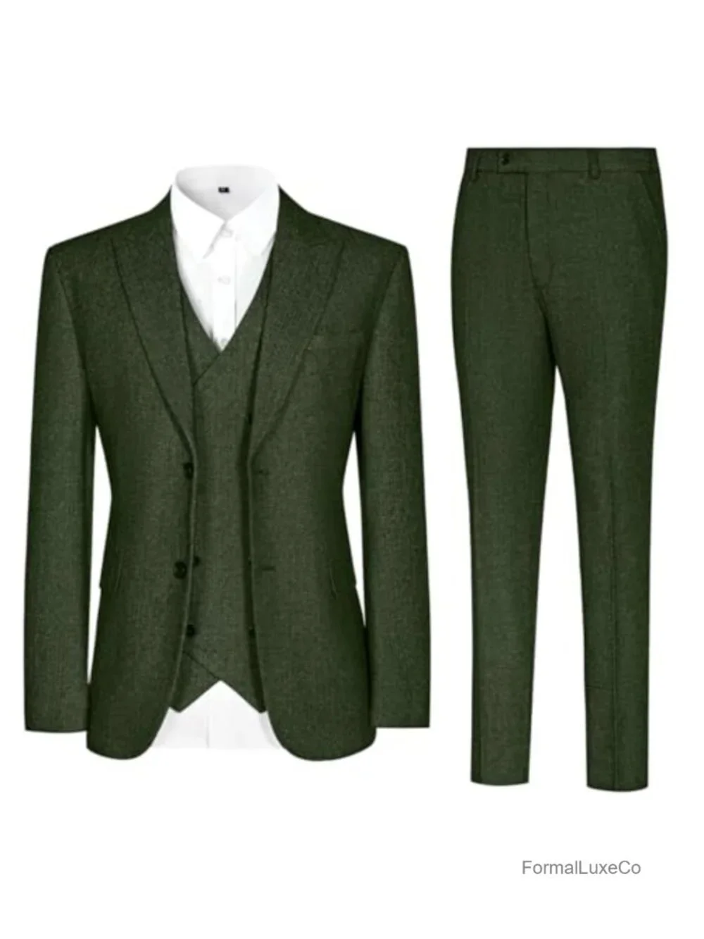 Vintage Men's 3-Piece Tweed Herringbone Wool Suit Set 2-Button Jacket, Vest,